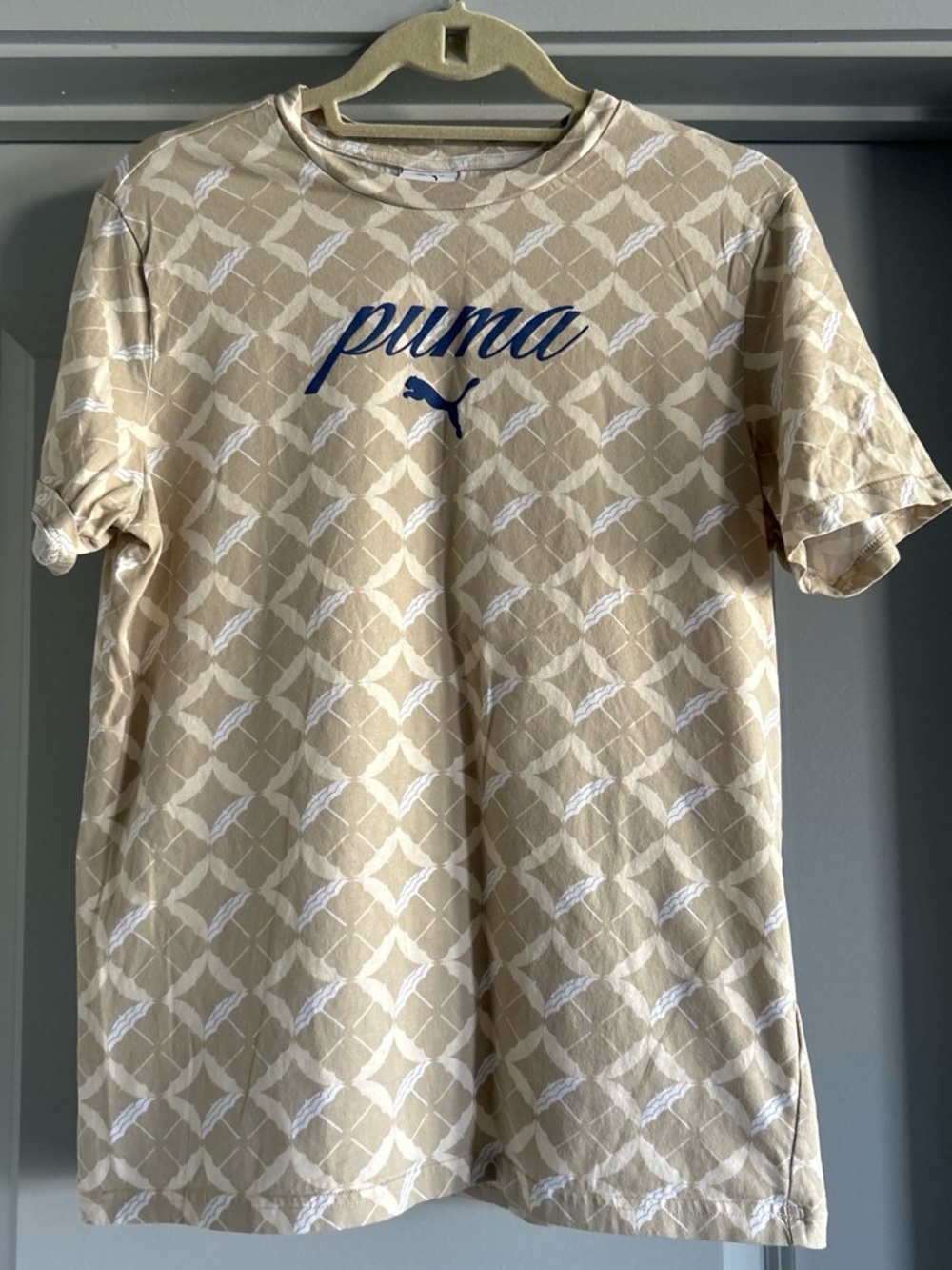 Puma Beige Tee with Navy Logo Script